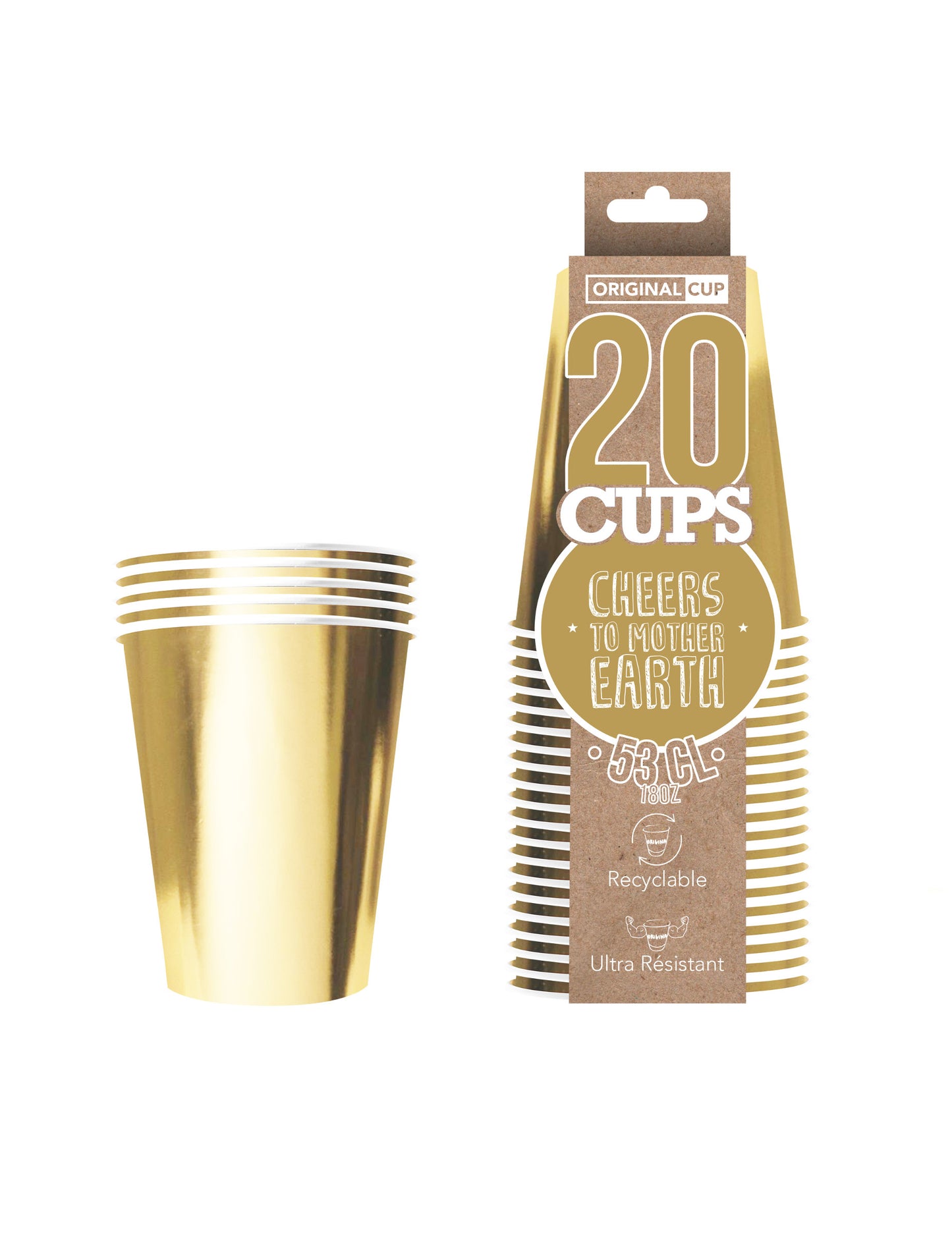 20 CUPS AMERICANĂ Reciclabilă Carton Gold 53 Cl