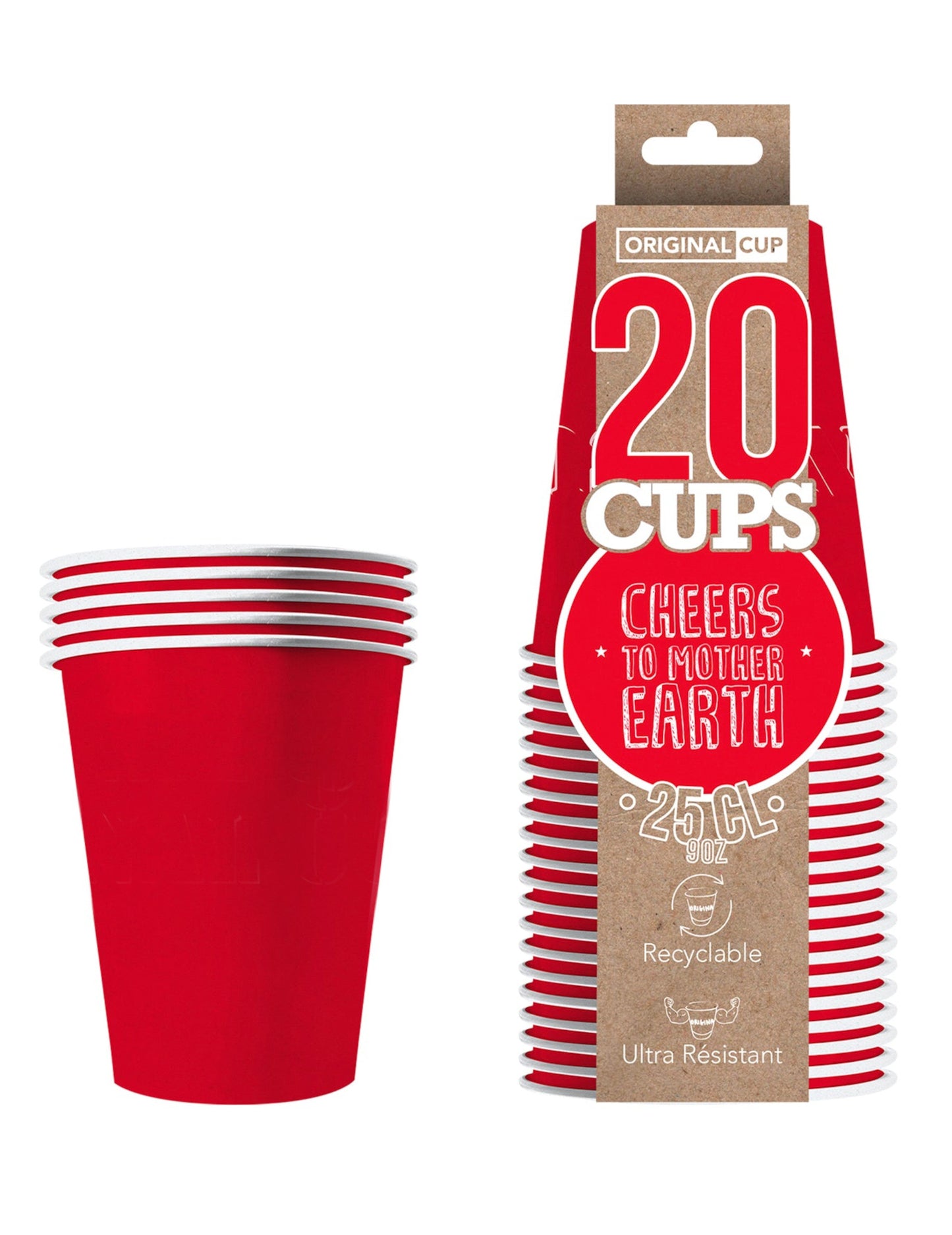 20 American Goblets Red Recyclable Cardboard 25 Cl