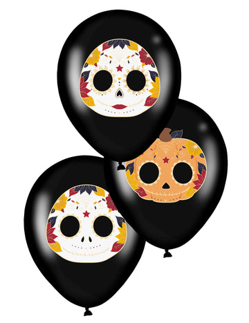 6 baloane de latex Dia de los Muertos noirs 28 cm