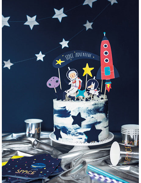 7 Toppers pentru tort în carton Space Adventure 9,5 - 24,5 cm