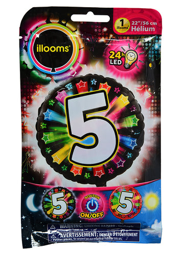 Balon de aluminiu Figura 5 LED -uri multicolor Illooms 50 cm