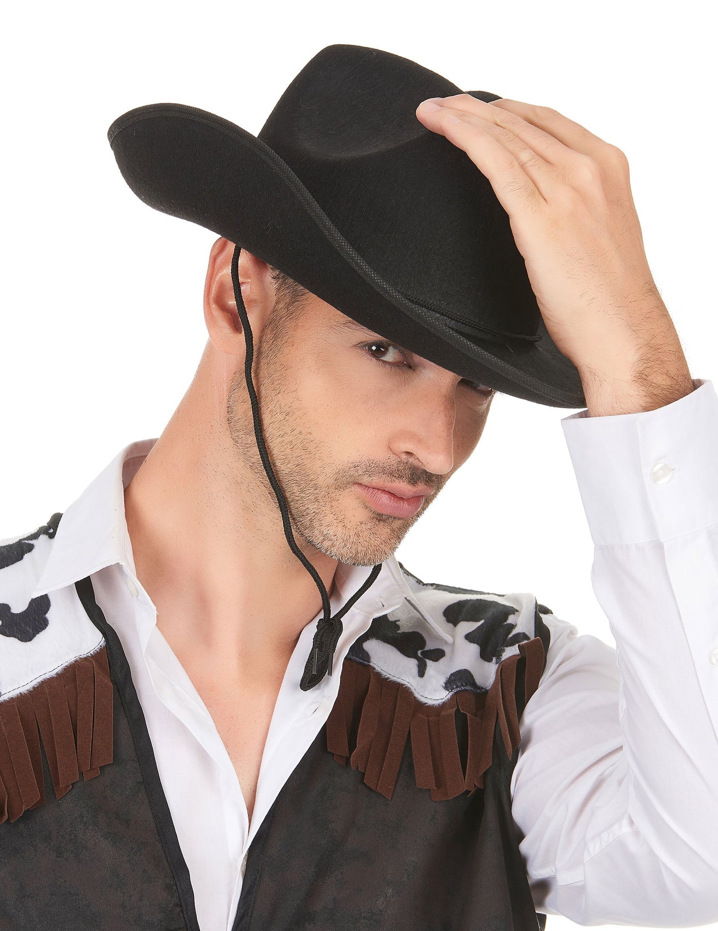 Pălărie de cowboy neagră adultă cu cordon