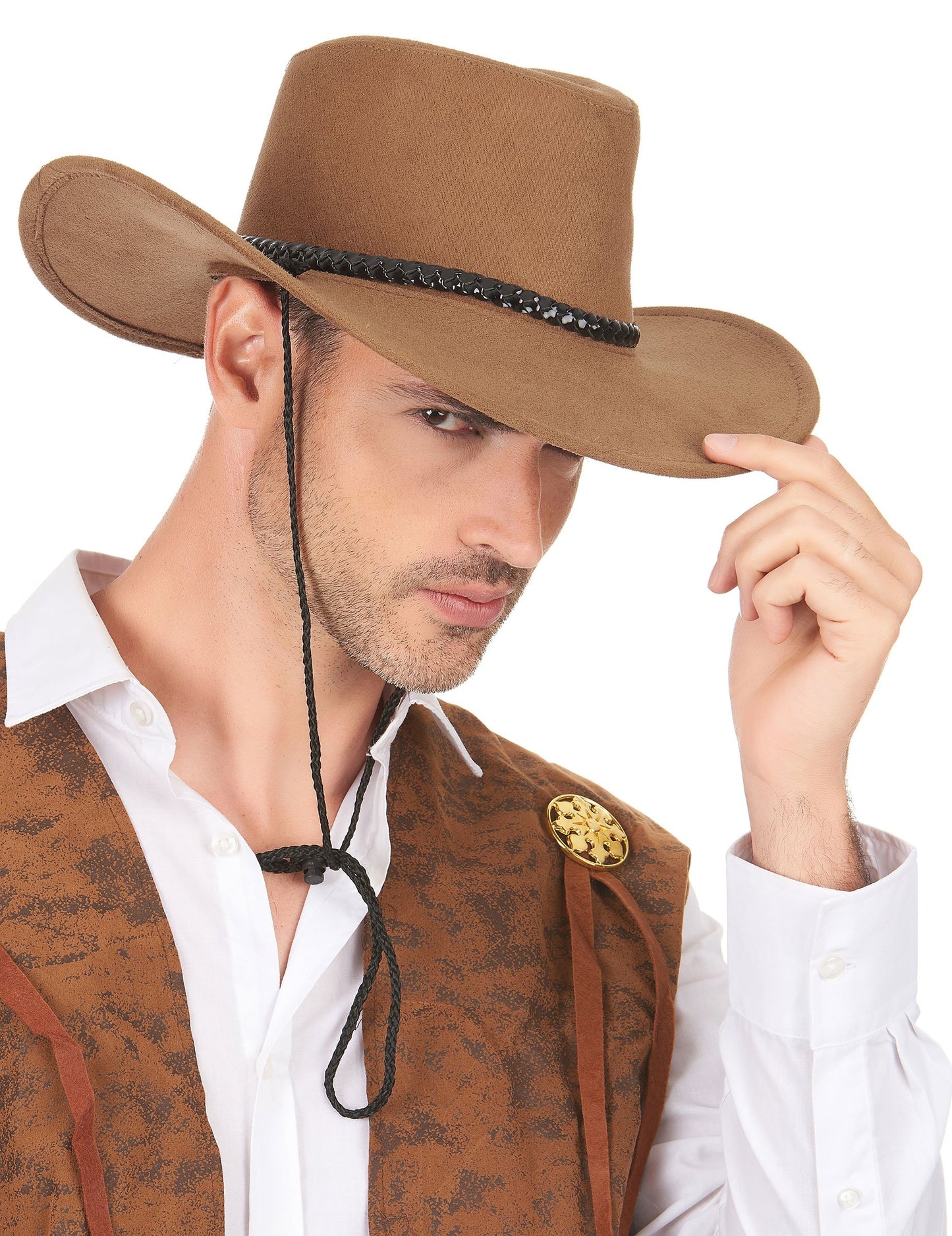 Cowboy Hat Luxury Brown în Suede pentru adulți