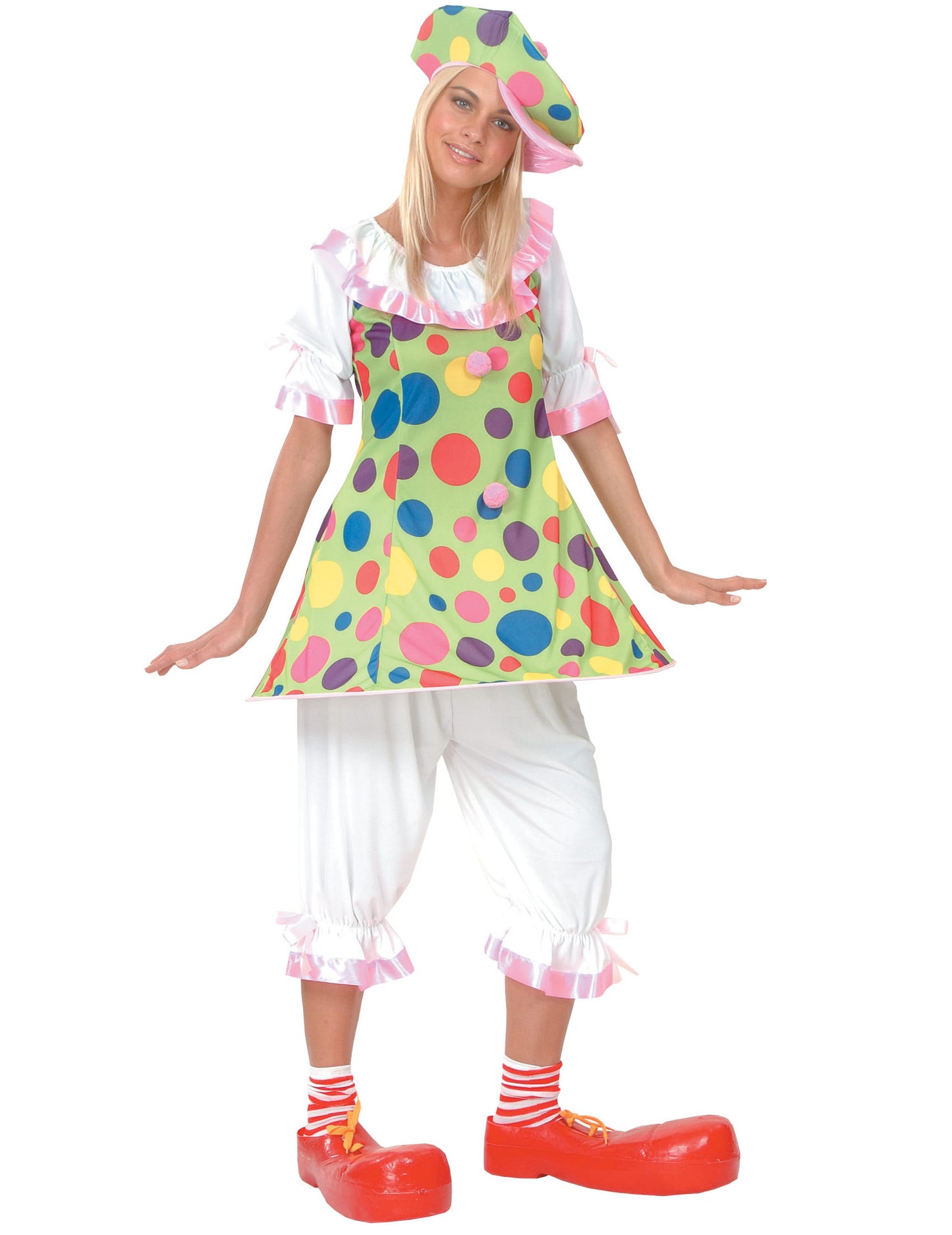 Costum de clovn polka dot colorat pentru femei