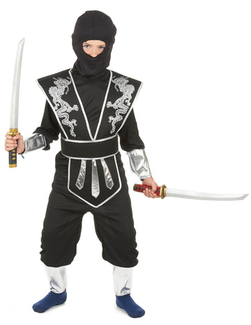 Costum ninja de băieți negri și argintii