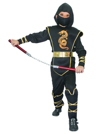 Costum ninja negru și auriu