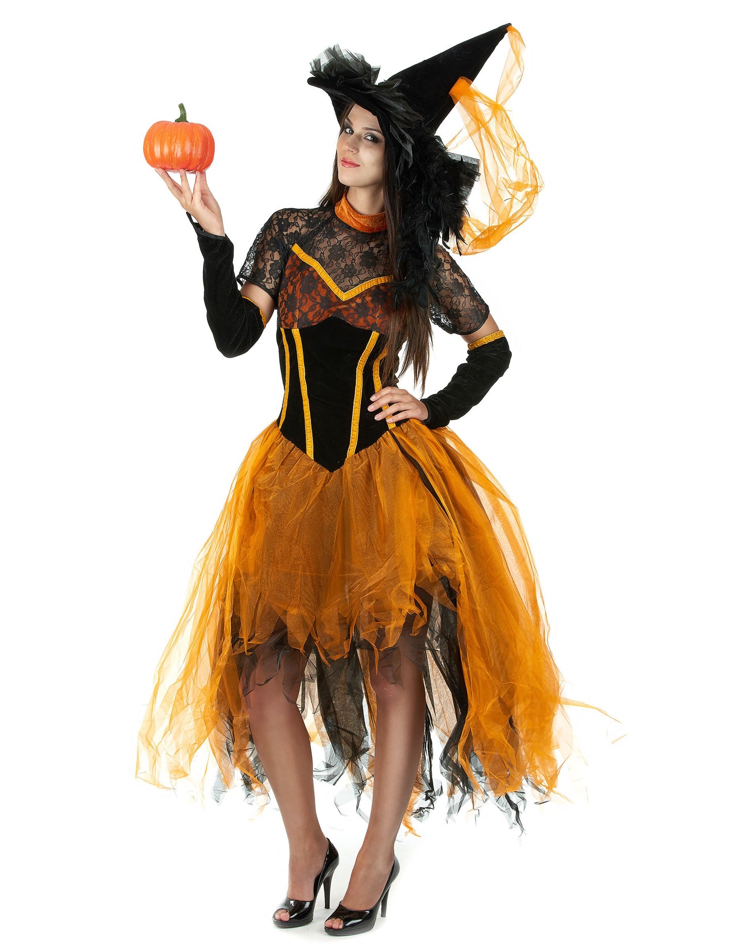 Orange Halloween Lacewoman Witch deghizare