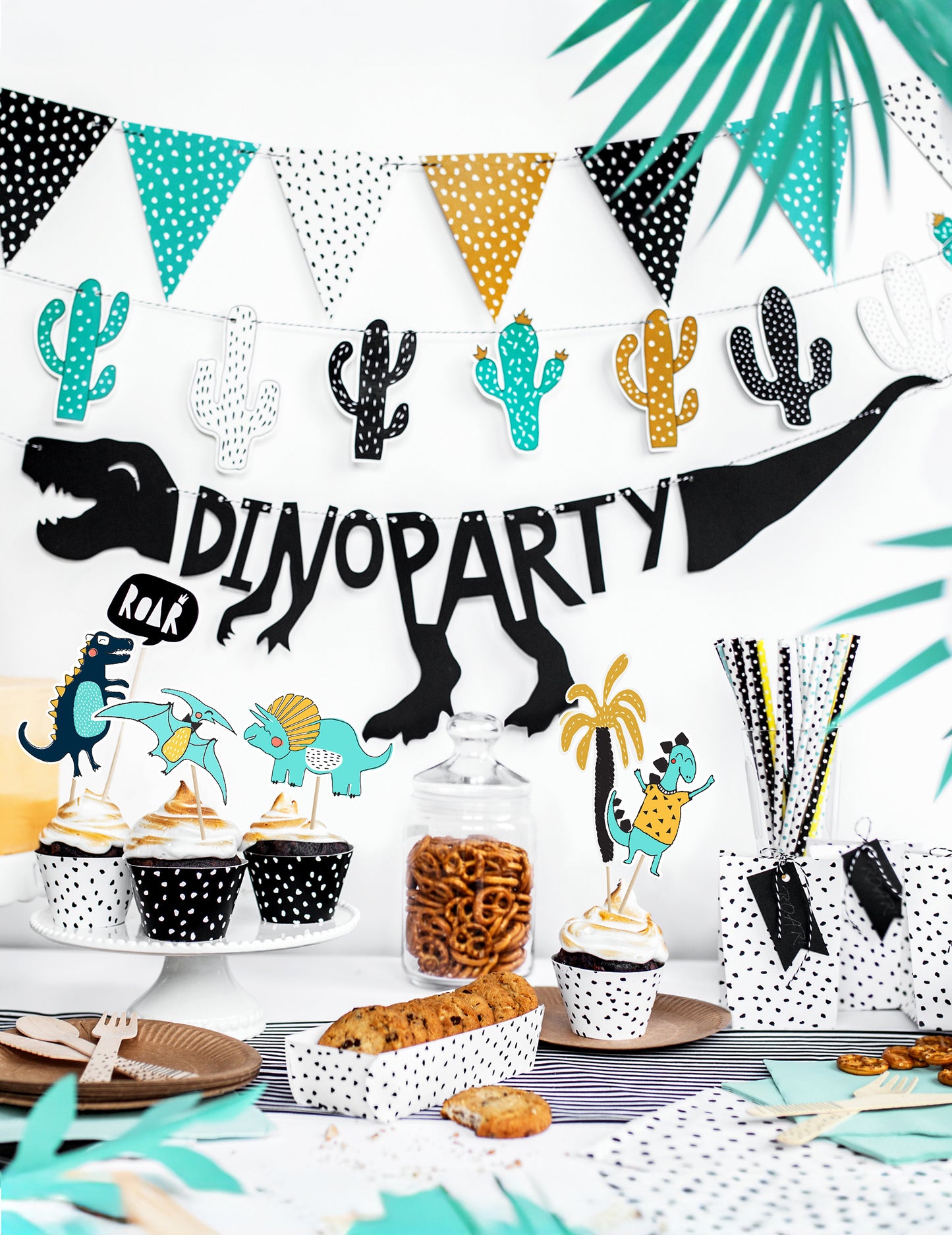 Partea Dino Party Party 90 x 20 cm Garland de carton schelet