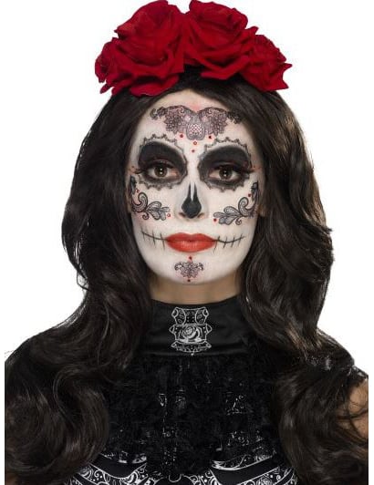 Kit de machiaj glamour cu genele false și bijuterii Dia de los Muertos