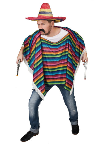 Poncho mexican multicolorat cu franjuri pentru adulți