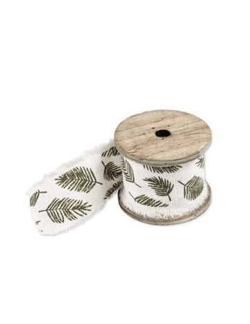 Panglică de lenjerie Tropicală Verde și Ivory Frunze 4,5 cm x 3 m