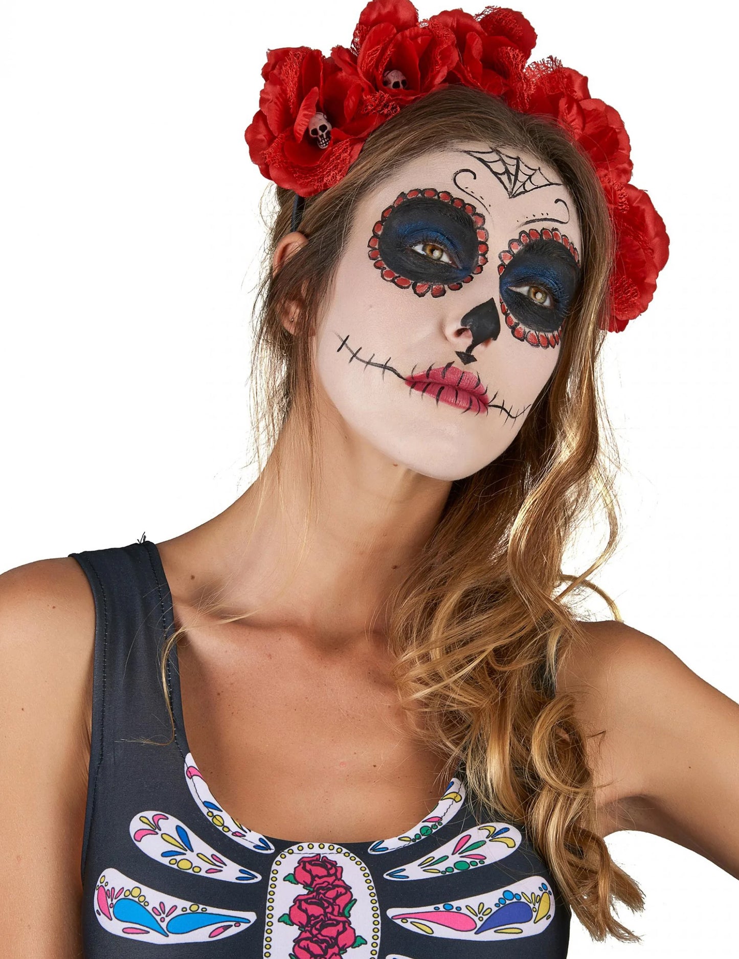 Banda de flori roșii Dia de los Muertos Adult