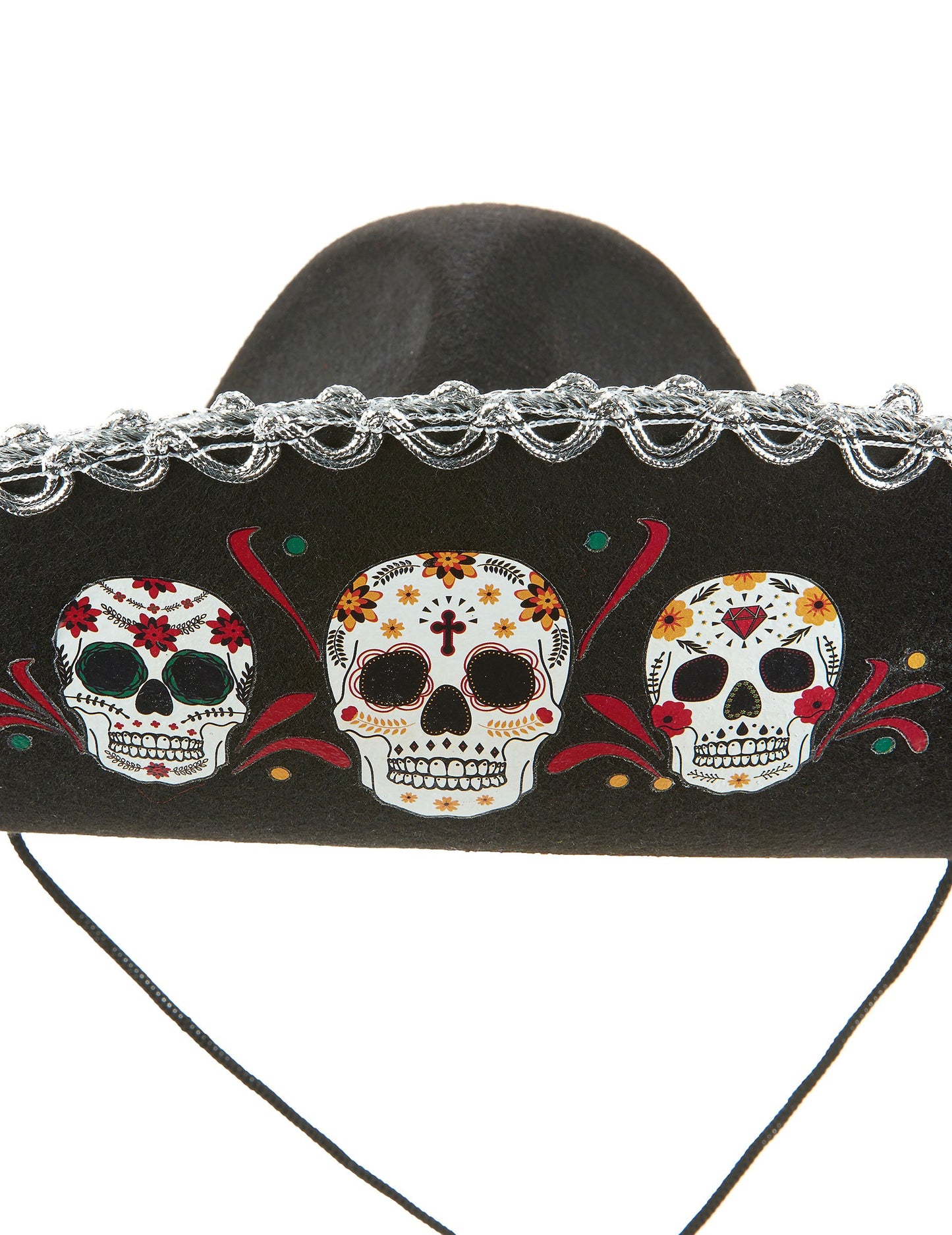 Sombrero negru dia de los Muertos Finisaje de argint pentru adulți