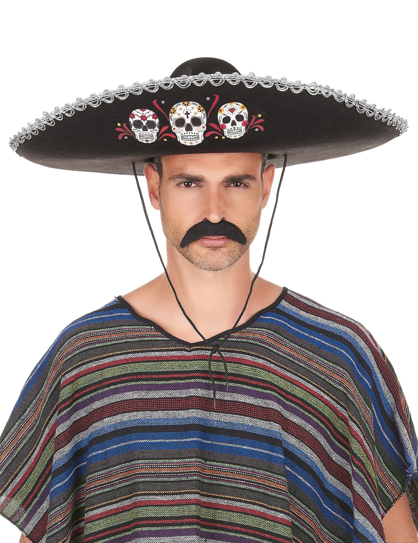 Sombrero negru dia de los Muertos Finisaje de argint pentru adulți