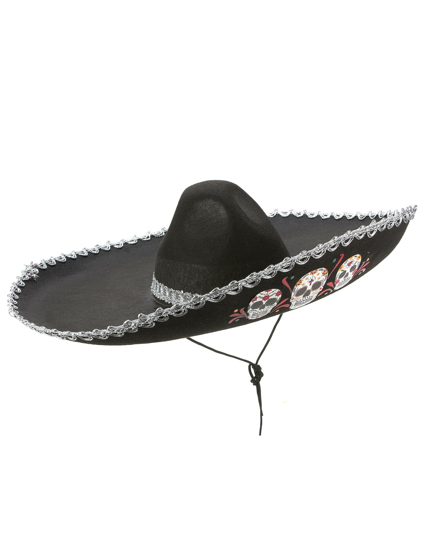 Sombrero negru dia de los Muertos Finisaje de argint pentru adulți