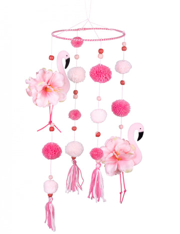 Suspensie roz flamingo cu pompos roz 60 x 16 cm