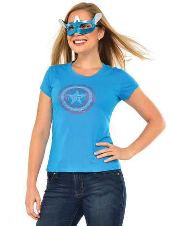 Tricou cu strasuri și masca American Dream Captain America Woman